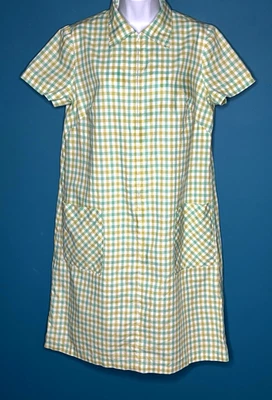 Vtg 60s Cotton House Dress Green Aqua Check Zip Front VOLUP Sz XL - Image 1 of 4