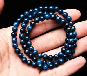 Bracciale perle tonde cristallo apatite blu chiaro qualità gemma naturale 6,4 mm AAA - Foto 1 di 6