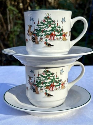 Ming Pao Woodland Navidad Juego de 4 piezas, 2 tazas y 2 platillos Foto 1 de 4