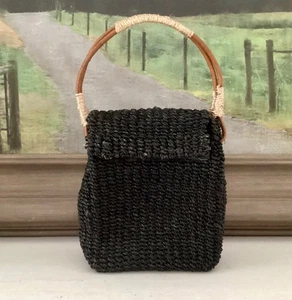 Hasting & Smith Vintage Negro Rafia Tejido Pequeño Mini Cartera Bolso de Mano Minimalista - Imagen 1 de 12
