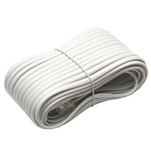 25' ft Telephone Extension Cord Phone Cable W Jacks RJ-11 4 Wire Line White BU14 - Image 1 of 2