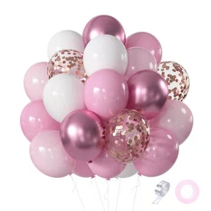 Pink White Rose Party Balloons 60pcs 12 inch Pink White Rose Gold Confetti Ba... - Picture 1 of 9