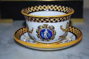 SPECTACULAR GIEN FRANCE 19TH RENAISSANCE STYLE PORCELAIN CABINET CUP & SAUCER #2 - Picture 1 of 12