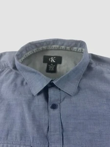Calvin Klein Men’s Medium Blue Dress Shirt Long Sleeve Button Up Dual Pocket - Picture 1 of 11