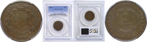 1872 Two Cent Piece PCGS VG-10 Cover