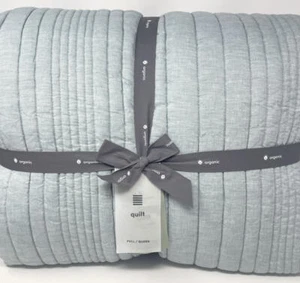 New~West Elm European Flax Linen Linework Quilt~Full Queen~Silver Mist - Picture 1 of 2