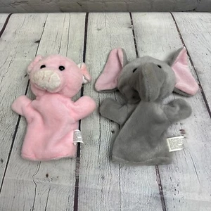 Grey Elephant And Pink Pig Plush Hand Puppets Best Made Toys Lot Of 2 - Picture 1 of 10