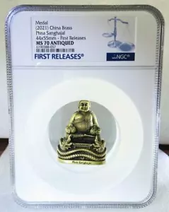 NGC MS70 China 2022 Thailand Phna Sanghajal Buddha Brass Medal - Picture 1 of 3