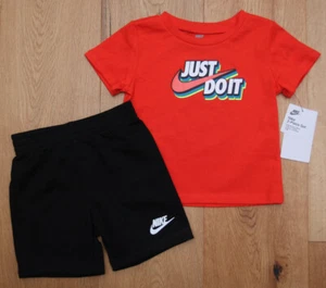 Nike Baby Boy 2 Piece Shirt & Shorts Set~Orange, Black, White, Volt & Blue~24M - Picture 1 of 3
