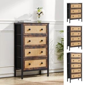 3/4/5 Drawers Storage Cabinet Rattan Chest Of Drawer Bedroom Dresser Metal Frame - Picture 1 of 15