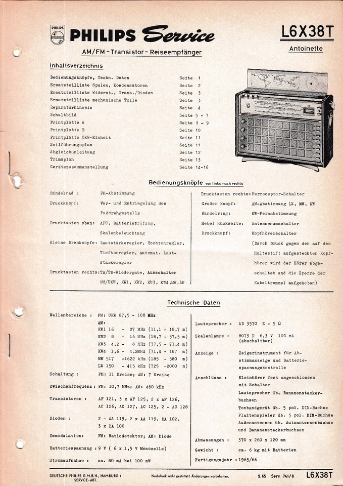 Manuale Di Servizio Per Philips L6 X38 T, Antoinette - Immagine 1 di 1