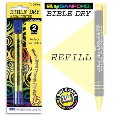 G.T. Luscombe Bible Dry Highlighter Refill 2/Pk Yellow Church Mission Seminary
