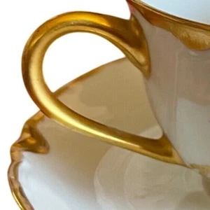 Racine Bavaria Germany Tea Cup and Saucer Set Gold Trim Scalloped Edge - Picture 1 of 11
