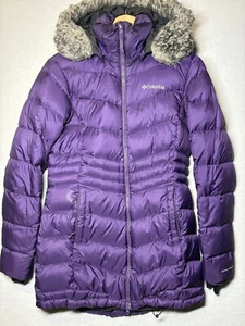 WOMENS XS Colombia Omni Heat Insulated Purple Puffer Down Parka Fur Hood Jacket - Picture 1 of 6