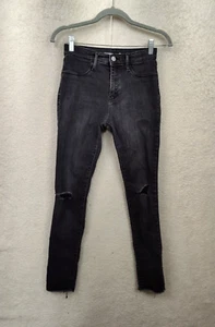 Old Navy Women Jeans 16 Black Cotton Blend Mid Rise Distressed Denim Jeggings - Picture 1 of 20