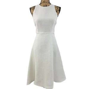 NATORI Women's Regular Plisse Crepe Flare Sleeveless Dress Size 8 Snow White New - Picture 1 of 12