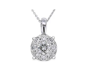 Collar Colgante Solitario DIAMANTE .50 CTS Racimo Redondo GENUINO 14k Oro Blanco - Imagen 1 de 6