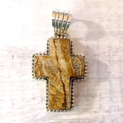Nuevo colgante mediano vintage de plata esterlina con cuadro de cruz de jaspe Dan Dodson Foto 1 de 4