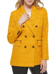 Karl Lagerfeld Paris Double Breasted Tweed Blazer sz 14  Golden Yellow - Picture 1 of 14