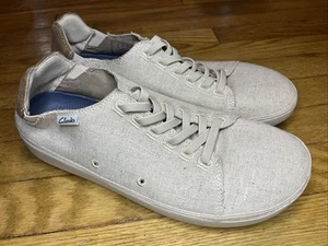 Clarks Men's Higley Lace Sneaker Natural Beige Oatmeal Tan Canvas Size US 9.5 - Picture 1 of 7