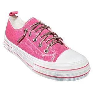 Very G Womens Aman Sparkle Lace Up Canvas Sneaker, Pink - Picture 1 of 7