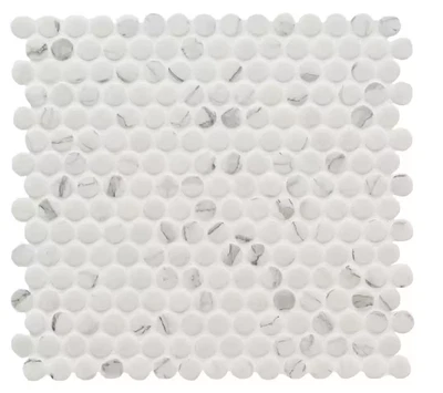Carrara Penny Round 12 in. x 12 in. x 6mm Porcelain Mesh-Mounted Mosaic Tile - Image 1 of 4