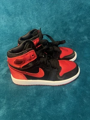 Air Jordan 1 Retro High OG Satin Bred FD5305-061 11 black red Toddler (TD) sz 8C - Image 1 of 4