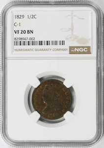 1829 1/2c Classic Head Half Cent C-1 NGC VF20BN - Picture 1 of 4