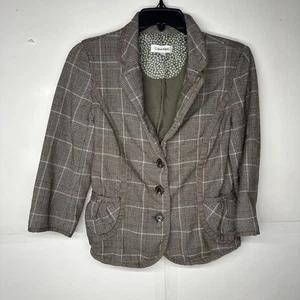 Blazer para mujer Calvin Klein talla 8 marrón a cuadros chaqueta de 3 botones carrera clásica - Imagen 1 de 15