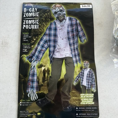D-Cay Zombie Costume • Kids Size Large 12-14 • 3 Piece (shirt, mask, arm) • New - Image 1 of 4