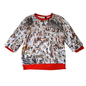 Where's Waldo Sudadera Esquí 3XL Blanco Rojo Cuello Redondo Pullover Novedad - Imagen 1 de 8
