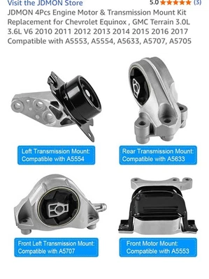JDMON Motor Mount Set 4pcs Compatible For Equinox/ Terrain 2010-2017 3.0L 3.6L - Image 1 of 2
