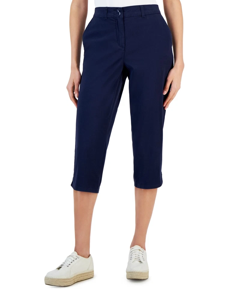 /LX038/ Pantalones capri Karen Scott para mujer cintura cómoda azul talla 18 Foto 1 de 1