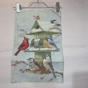 Winter Birds Burlap Garden Flag Cardinal Blue Jay Chickadee Birdhouse Snow Scene - Picture 1 of 7