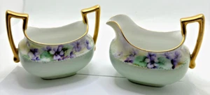 T & V Limoges Francia Floral/Verde Menta CREMA Y AZÚCAR ABIERTO Cuenco ¡Bonito!! - Imagen 1 de 6