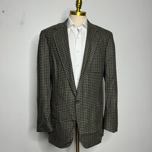 Vintage Tweed Sport Coat Blazer 44L Mens Brown Houndstooth Wool - Picture 1 of 11