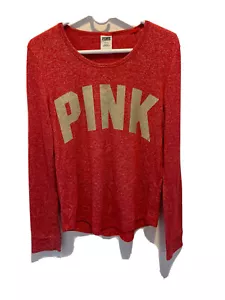 Pink Victoria’s Secret Sleep Shirt. Red&White Marled W/Gold Glitter Letters. L. - Picture 1 of 7