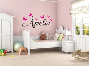 PERSONALISED Name With Butterflies Wall Art Sticker, Modern Decal , Vinyl - Picture 1 of 9