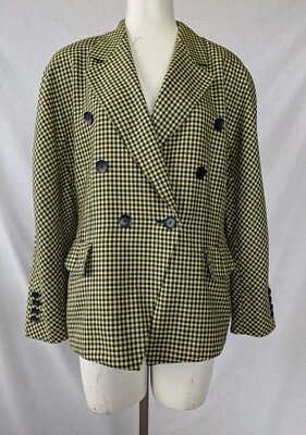 Chaqueta Escada Vintage Años 80 Cuadros Negro y Amarillo Margaretha Ley Talla L W. Alemania Foto 1 de 4
