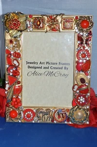 RED JEWELRY ART DECORATED PICTURE FRAME One Of A Kind Work Of Art 5x7 Great Gift - Picture 1 of 6