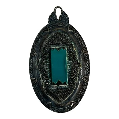 "Antiguo colgante de regalo hecho a mano de vidrio azul plata esterlina antiguo vintage de 2""" Foto 1 de 4
