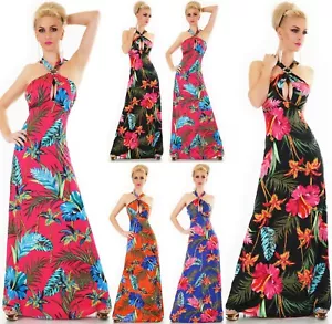 Damen Maxi Sommer Kleid lang Tropical Blumen Print Party Strand S/M M/L - Bild 1 von 39