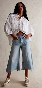 Free People Ripple Wide Leg Crop Jeans - We the Free Tall - RRP £118 - BNWOT - Picture 1 of 16