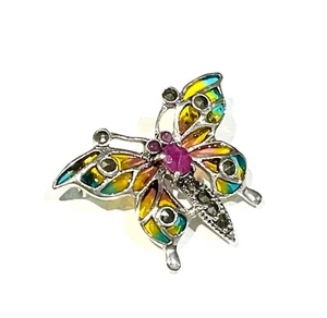 Sterling Silver Plique a Jour Art Deco Ruby and Marcasite Butterfly Brooch Pin - Picture 1 of 4