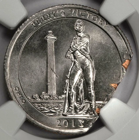 2013 NGC MS65 15% Ragged Clip Peace Memorial Quarter Mint Error Ex Rare Date Cover