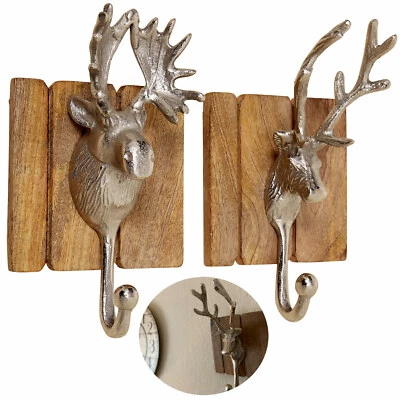 LS-LEBENSTIL 2x Garderobe Haken Alu Hirsch-Kopf Kleiderhaken Wandhaken Huthaken Mantelhaken