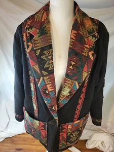 Silverado New Mexico USA Southwestern Black Wool Blazer Jacket Size L - Picture 1 of 7