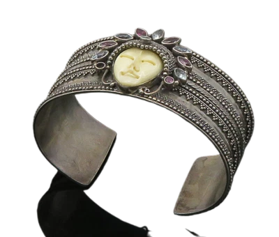SAMUEL BENHAM 925 Silver  Vintage Amethyst & Topaz Face Cuff Bracelet  BT8706 - Image 1 of 4