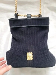 Vintage Chloe Woven Bucket Bag Unique Boho Navy Leather Golden Accents Italy - Picture 1 of 23