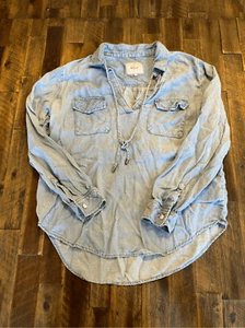 Top denim cameray misto lino Rails taglia media manica lunga western costiera - Foto 1 di 7
